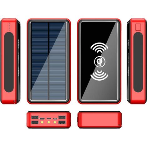 Batterie externe solaire 50000mAh étanche et antichoc, chargeur sans fil portable avec lampe LED et 4 ports USB, grande capacité pour extérieur. (1/5)