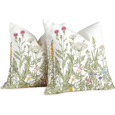 Set mit 2 dekorativen Kissenbezügen aus Leinen für den Außenbereich, wasserdicht, 45 x 45 cm, Kissenbezug, Blumen, dekoratives Kissen, Sofa, Wohnzimmer, ästhetische Heimdekoration für Garten, Sofa, St