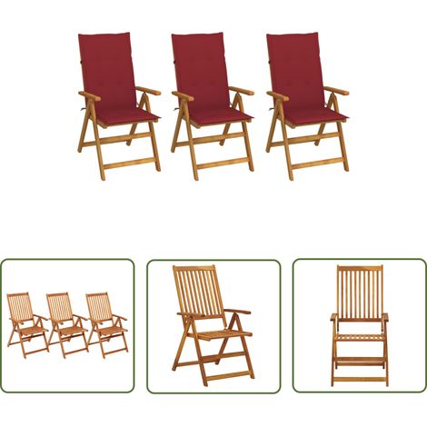 The Living Store Klappbare Gartenstühle 3 Stk. mit Auflagen Massivholz Akazie - Holzsessel - Gartenstuhl - Outdoor Möbel - Balkonmöbel - Akasienholz (1/5)