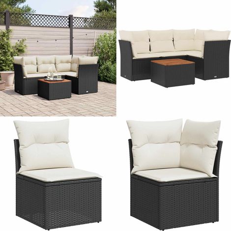 5-tlg. Garten-Sofagarnitur mit Kissen Schwarz Poly Rattan - Gartenmöbel Set - Outdoor Möbel - Rattan Sofa - Lounge Set - Esstisch - Home & Living (1/5)