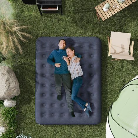 Lit pliant double de camping pneumatique,bleu foncé,203x152x22cm,idéal pour le camping et les invités