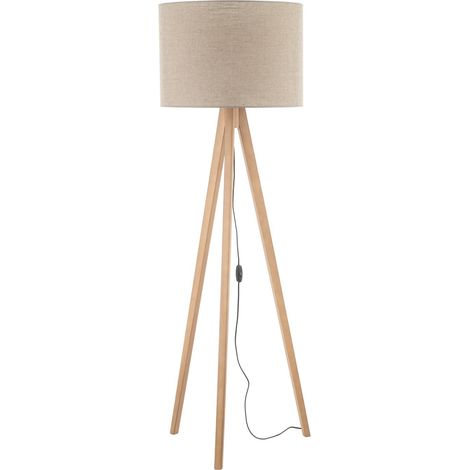 Lampadaire métal tissu 145 cm trépied pin beige E27 lampadaire scandinave (1/5)