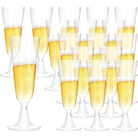 50 Pièces Flute Coupe Champagne Plastique, 160 ml Verre a Champagne Reutilisable Transparent, Verre Gobelet à Biere Vin Cocktail, pour Fêtes, Mariages, Noël