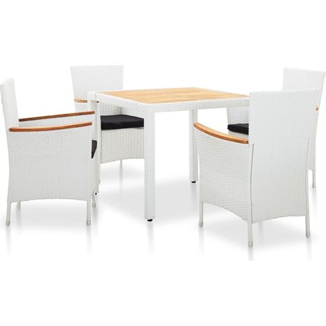 5-tlg. Garten-Essgruppe Poly Rattan Weiß