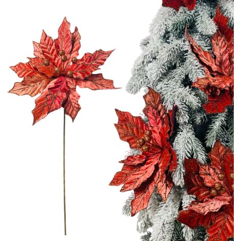 Weihnachtsstern burgunderrot am Stiel - Weihnachtsbaumblüten 69 cm (1/5)