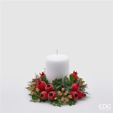 CORONA PORTA CANDELE CON BACCHE, Ø17CM