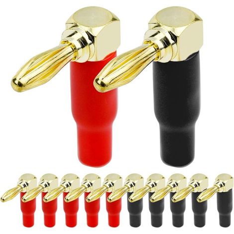 12 Pcs Fiches Banane 90 Degrés, 4 mm Connecteurs Banane en Cuivre pur Plaqué Or en Forme de L pour Câble de Haut-Parleur, Récepteurs Audio/Vidéo, Amplificateurs (1/4)
