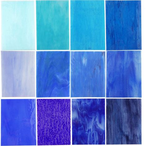Lot de 10 feuilles de verre teinté bleu varié, 10,2 x 15,2 cm, opale, verre, textures mélangées (1/5)