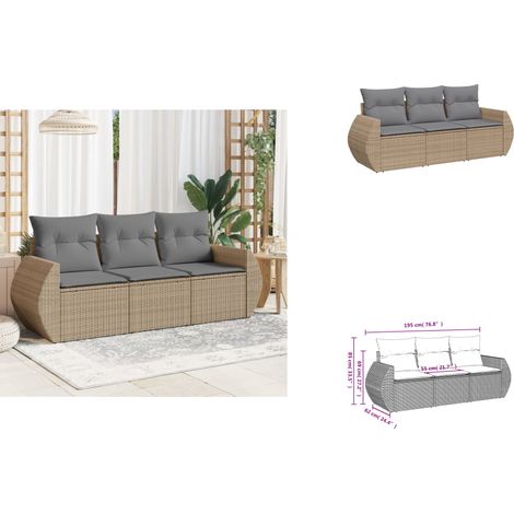 Salon de jardin avec coussins 3 pcs beige résine tressée - Ensemble Salon Jardin - Meuble Extérieur - Résine Tressée - Rotin Synthétique - Fauteuil Jardin (1/3)