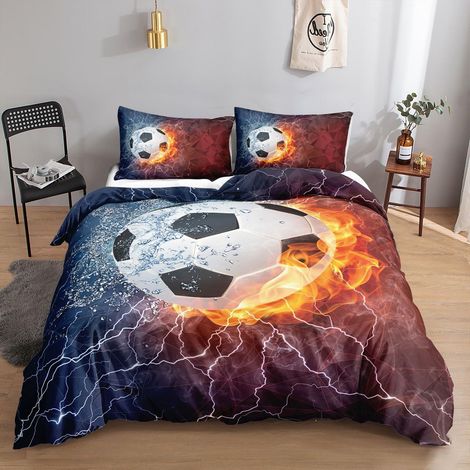 Fußball Bettwäsche 155x220cm mit Eis & Feuer Motiv für Kinder