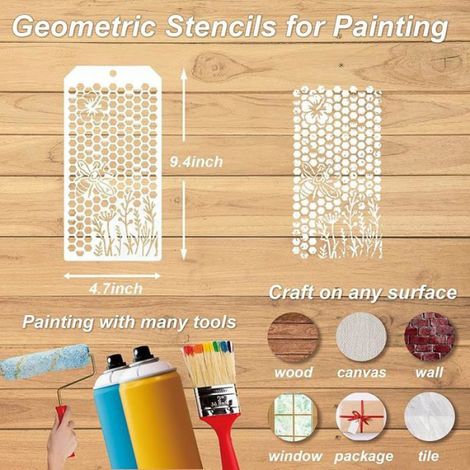 Pochoir Texture - 21 Pièces - 24 x 12 cm - Réutilisable PET - Pour Bordures Murales Cadres Portes et Meubles - Lot Complet (1/5)