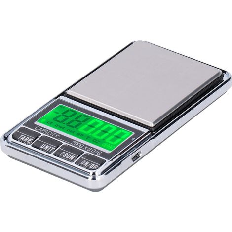Digitale Schmuckwaage im Taschenformat, Karatgenauigkeit 0,01/200 g, mit grün hintergrundbeleuchtetem LCD-Display (1/5)