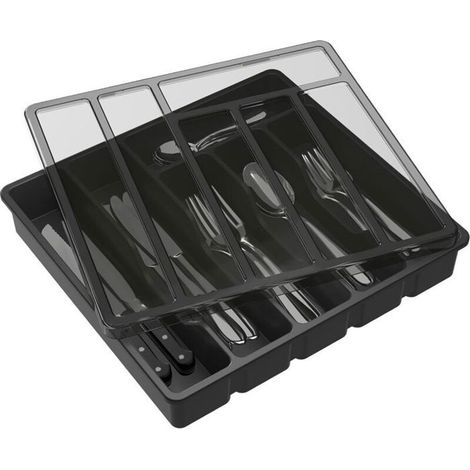 Coavas – Organisateur de couverts en plastique pour tiroir – Boîte de rangement avec couvercle transparent – 6 compartiments (1/5)