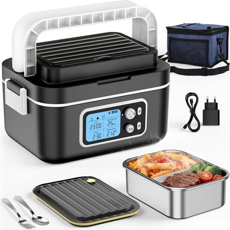 Gamelle Chauffante, 1.5L Intelligente Boîte à Lunch Chauffante avec écran Tactile, 27000mAh Boîte à Lunch Chauffante Sans Fil avec Vaisselle en Acier Inoxydable et Sac Isotherme, Idéale pour le Bureau (1/5)