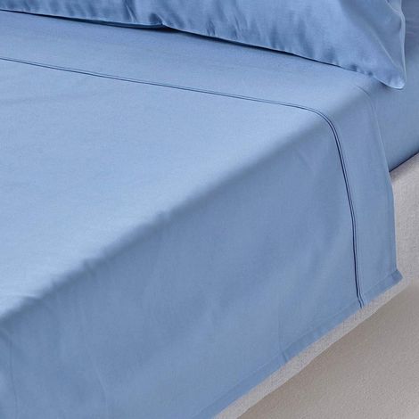 HOMESCAPES Drap plat uni 100% coton égyptien 1000 fils coloris Bleu 180 x 290 cm (1/5)