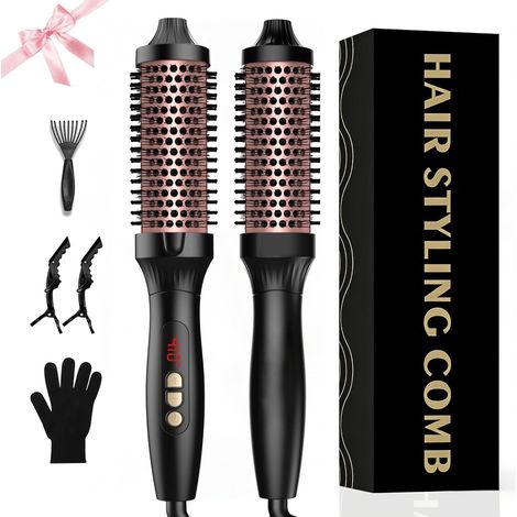 38mm Thermal Hair Brush Écran LCD [120-210 °C], pour des boucles naturelles et un aspect plus lisse, double tension pour les voyages (or rose) (1/5)