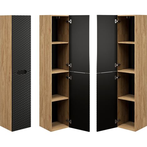 Hochschrank 2-türig in Eiche mit schwarz OLUO-56-BLACK (1/5)