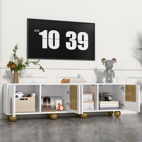 TV-Schrank 175x38x50 cm Natur-Weiß MDF mit 4 Türen und Stauraum (1/5)
