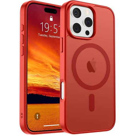 Étui magnétique SUPFINE compatible avec l'iPhone 16 Pro et MagSafe, protection antichoc de qualité militaire, finition mate anti-traces de doigts, rouge. (1/5)