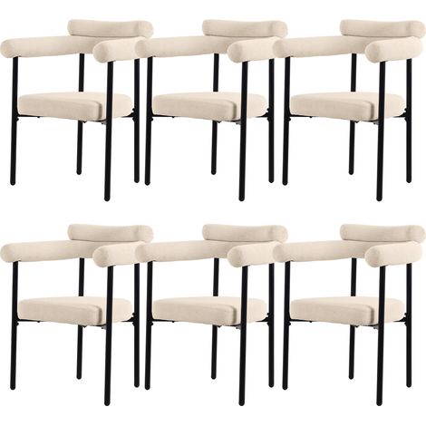 Set 6 sedie da pranzo beige in tessuto effetto suede con braccioli e gambe in metallo (1/5)