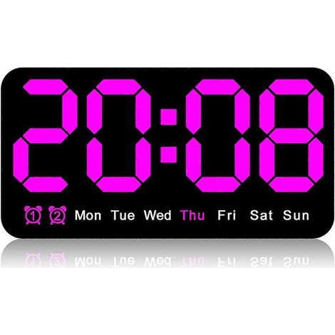 Große digitale Wanduhr, 24 cm, LED-Wecker mit Ziffern, Lila