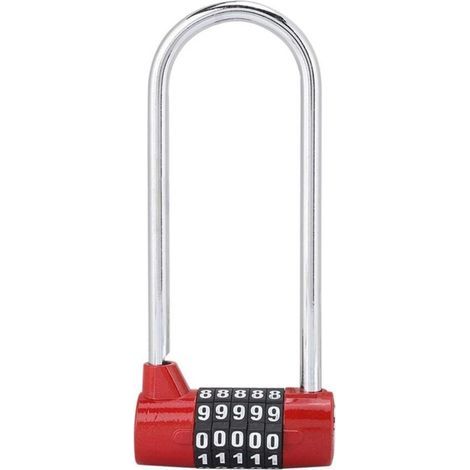 Cadenas à combinaison à 5 chiffres en alliage sécurité en forme de U Verrouillage du code Serrure de verrouillage du casier très long avec serrure à code(rouge) (1/5)