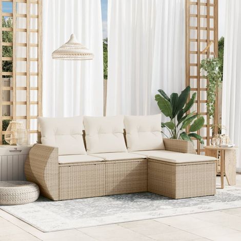 Juego de sofás jardín con cojines 4 pzas ratán sintético beige vidaXL (1/5)
