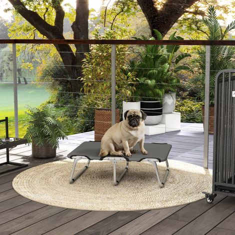 Panier pliable pour chien, utilisable à l'intérieur comme à l'extérieur. Structure en métal et tissu Oxford. Dimensions : 71 x 58 x 20 cm. Gris.