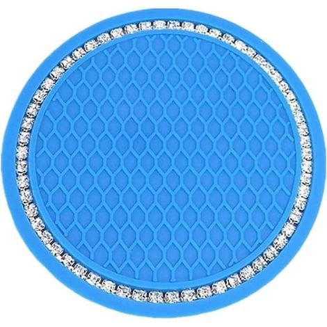 4-piece car coaster set, 2.75-inch silicone non-slip crystal car coasters, car interior accessories, GM coaster mats (blue lake) (1/5)