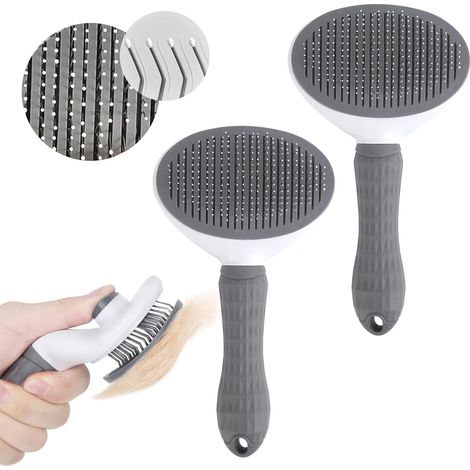 Sollbry Cepillo autolimpiable para mascotas (2 unidades), elimina pelos cortos y largos, cuidado suave y eficaz para gatos y perros. (1/5)
