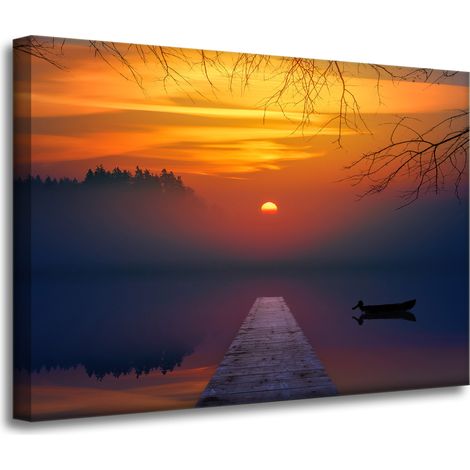 Leinwanddruck Natur Sonnenuntergang über dem See 70x50 cm