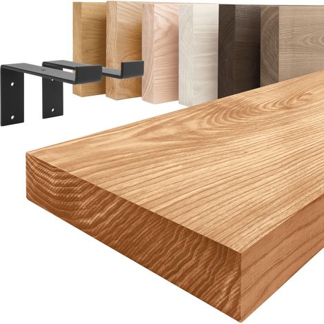 LAMO Manufaktur étagère murale en bois massif, bord régulier, étagère de rangement Original, bois foncé / équerre noire 100cm, LWG-01-A-004-100ZS