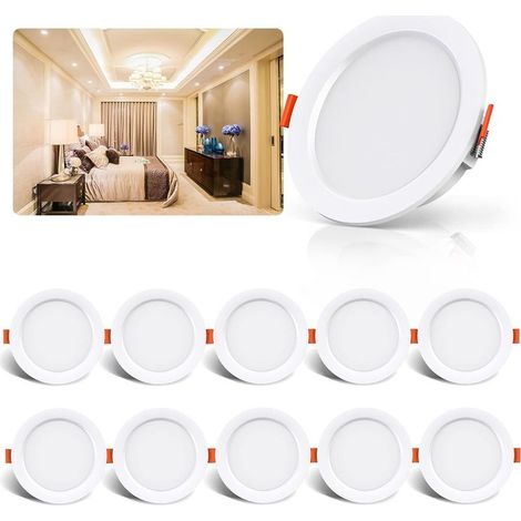 Set of 10 LED Recessed Spotlights, 5W 500 Lumens Equivalent to 50W Incandescent Bulb, Extra Flat LED Spotlight 4000K White for Bathroom, Kitchen, Living Room, Hallway (1/5)