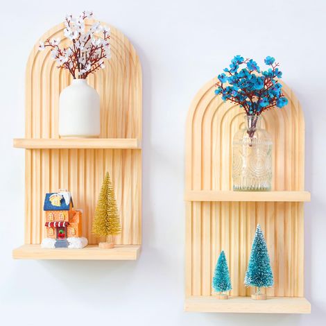 2 pcs Étagères en Bois pour la Décoration Murale Étagère Murale Bohème Moderne Support Mural en Bois bohème Style étagère pour la Cuisine, la Chambre, la Salle de Bain, Salon,Dortoir (1/5)