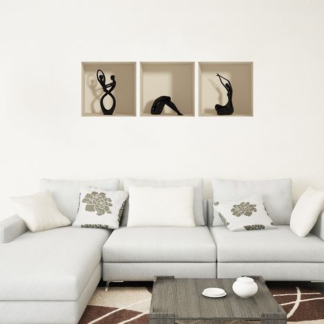 Stickers muraux 3D Sticker Mural Autocollant effet 3D Statues noir - Stickers adhésifs 3D Chambre Salon Trompe l'oeil - 30x90cm (1/5)