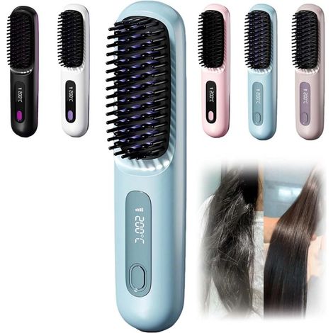 Brosse Coiffante Cocoony Cheveux Courts. Brosse Lissante Rechargeable Portable. Chauffage Rapide 20s. Réglage de la température en 3 étapes.Pour Coiffage Quotidien & Voyage (Bleu) (1/5)