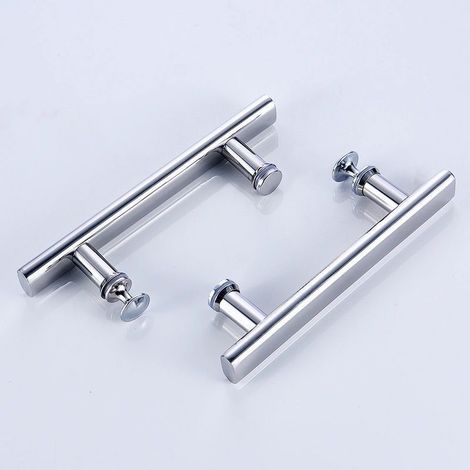 Lot de 2 poignées, chromées, entraxe 145 mm, pour verre trempé, salle de bain (1/4)