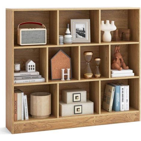 Bibliothèque 10 cubes 120 cm, étagère de rangement 3 niveaux avec kits anti-basculement, pour salon bureau (1/5)