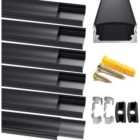 Profilé LED en Aluminium - 6 x 1 m - En Forme de U - Pour Bandes LED (1-12 mm) - Avec Embouts - Clips de Fixation en Métal et Matériel de Montage (1/5)