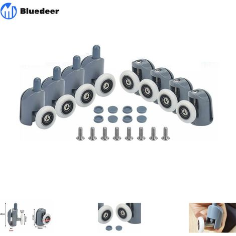 8 PCS Roulette Porte Coulissante en Acier Inoxydable + ABS 23mm Galets de Porte de Douche Antirouille roulettes Cabine de Douche Robuste Durable pour Cabine Salle de Bains Porte en Verre (1/5)