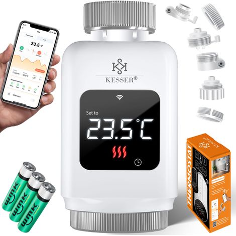 KESSER® Heizkörperthermostat WiFi Heizungsregler  Heizungsthermostat WLAN mit Smart Home App Steuerung  Alexa, Google Assistant mit 6 Heizkörperventilen  Energie & Kosten sparen