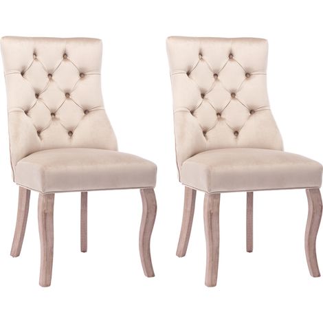 Set di 2 sedie da pranzo in velluto beige con schienale alto capitonné e gambe in legno MODENUIT (1/5)