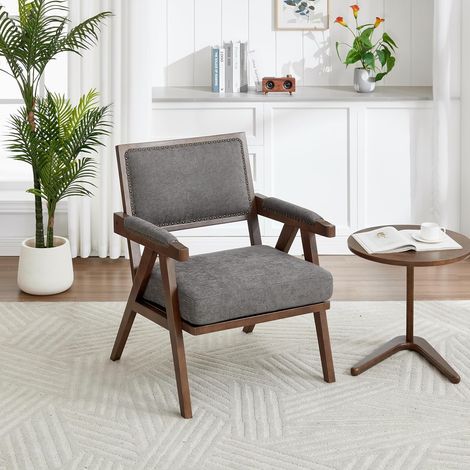 Fauteuils - Fauteuil Moderne Style Scandinave 1 Place avec Accoudoirs, Assise Confortable en Lin, Cadre Bois, 66,5×66×88 cm - Vert (1/5)