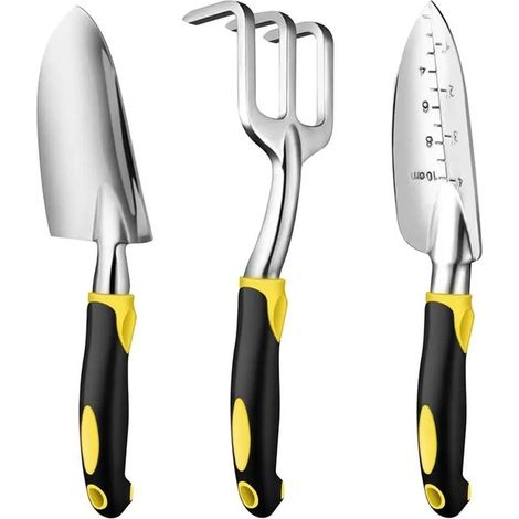 Kit d'outils de jardin, ensemble de 3 outils à main, poignée ergonomique, étanche, en acier inoxydable, cadeau idéal pour hommes et femmes. (1/5)