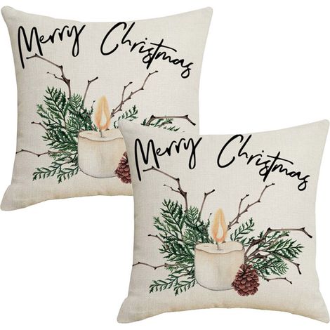Bardusch-Lot de 2 taies d'oreiller de Noël simples à l'aquarelle, imprimées sur lin... (1/5)