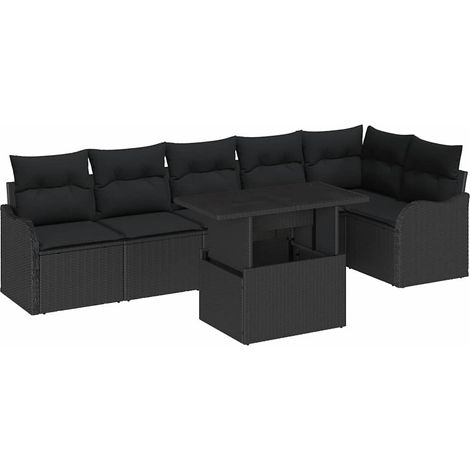 Maison Exclusive - Conjunto de sofá de jardín 7 pcs Negro Rattan