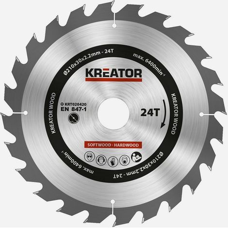 KREATOR 1 lame de scie circulaire 210 mm 2,2 mm 24 dents - alésage 30 mm (1/2)
