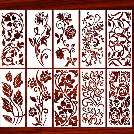 CCYKXA10 Pièces Pochoirs de Bordure de Fleurs Grands, Pochoirs d'angle 30x15 cm pour Peinture sur Mur Meubles en Bois Panneau de Porcelaine Sol Cadre (1/5)