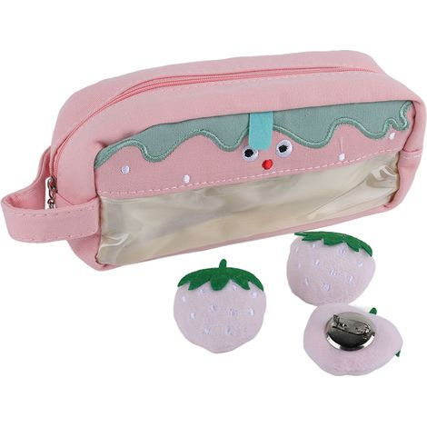 Trousse à crayons mignonne style cartoon, fermeture éclair lisse, toile grand format, capacité spacieuse, rose, pour maison école bureau (1/5)