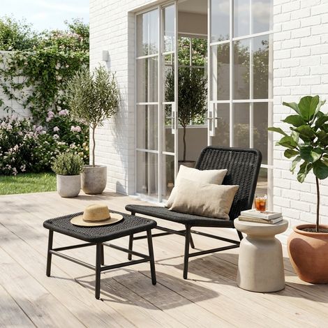 Fauteuil relax et repose pied aluminium et corde anthracite - Laguna (1/4)
